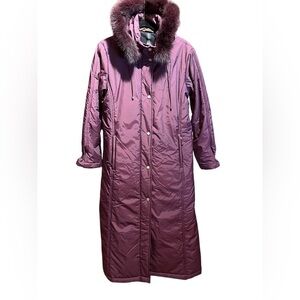 BERNARDO SPORT Long Maxi Winter Snow Jacket Coat Faux Fur Hood Purple Parka